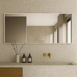 מראה מלבנית אלומיניום רוחב 50 סמ לבן